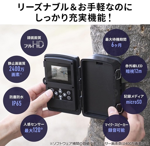 【サンワサプライ】暗視カメラ 動体検知 小型 フルHD 400万画素