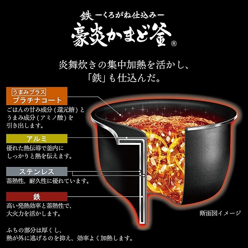 象印 圧力IH炊飯ジャー 5.5合炊き 濃墨 炎舞炊き NW-PS10-BZの+