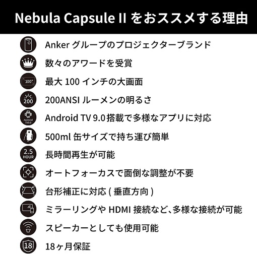 【Anker】Nebula Capsule II 小型プロジェクター