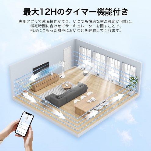 ‎【Epeios】サーキュレーター IOT対応 アロマ機能 24畳対応 WH