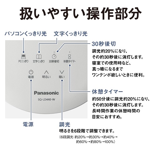 【Panasonic】LEDデスクライト 置き型 パソコンくっきり光搭載 WH