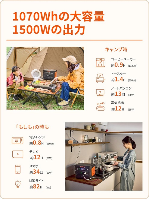 【Jackery】ポータブル電源 1000New 1070Wh 50Hz/60Hz対応