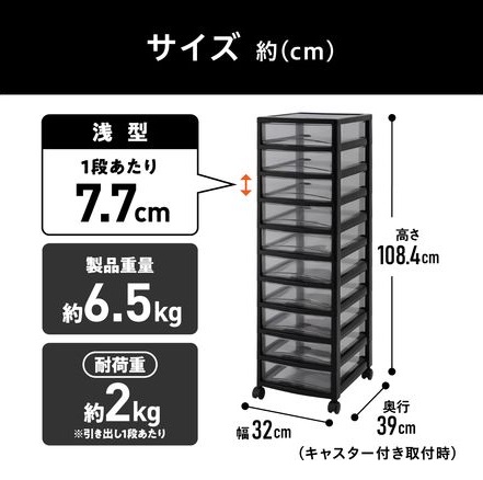 【アイリスオーヤマ】スーパークリアチェスト 浅型 10段 BK