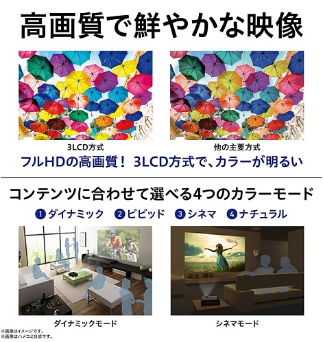 【EPSON】家庭用プロジェクター フルHD 3400ルーメン