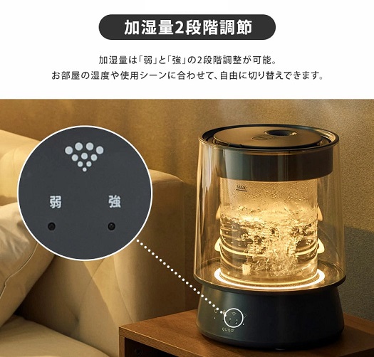 【QUADS】イルミネーションが美しいガラススチーム加湿器