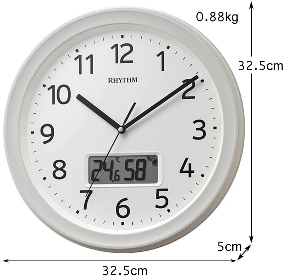 【RHYTHM】リズム時計電波掛け時計 温度・湿度・カレンダー（白）